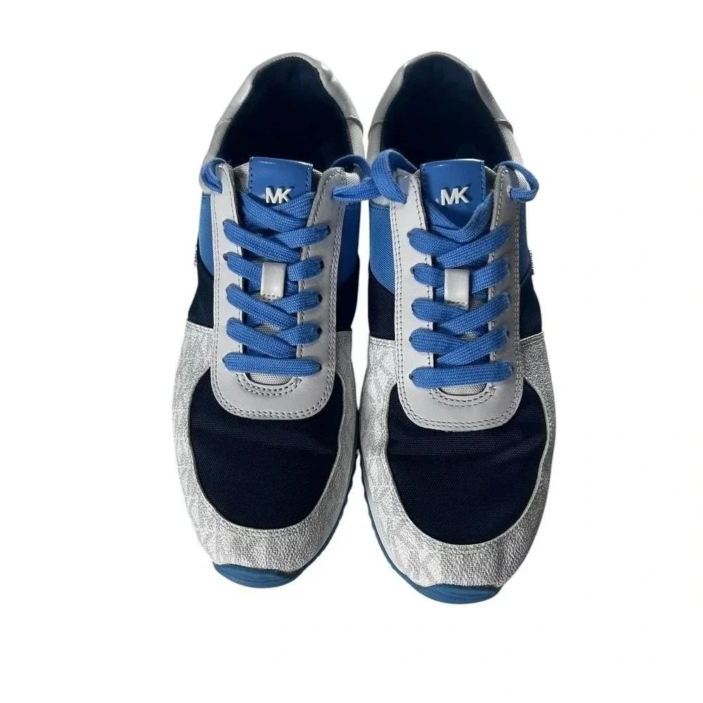 Michael Kors Allie Trainer Sneakers Womens Size 9M Blue Silver MK‎ Logo Lace Up
